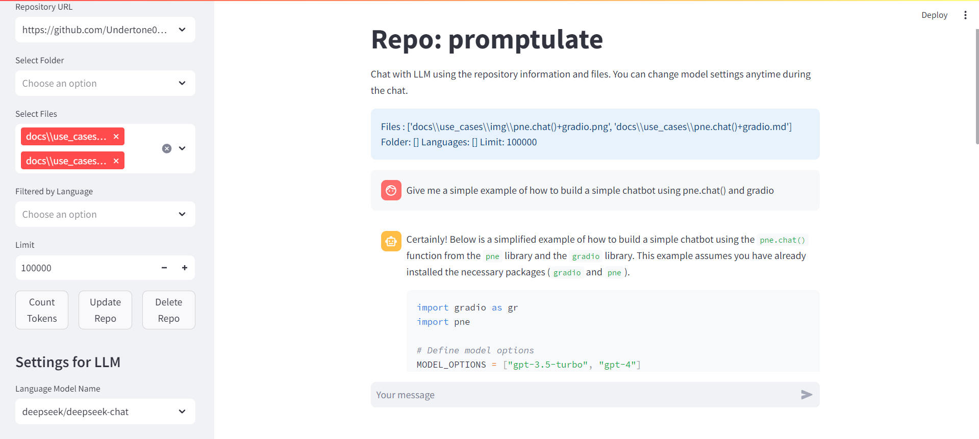 example of chat to github repo